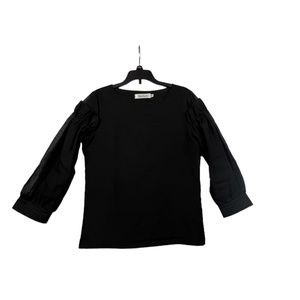 Gumuxi Women Black Lined Top 3/4 Sheer  Sleeve Ruffles Cuff  Sz M Pre-Owned